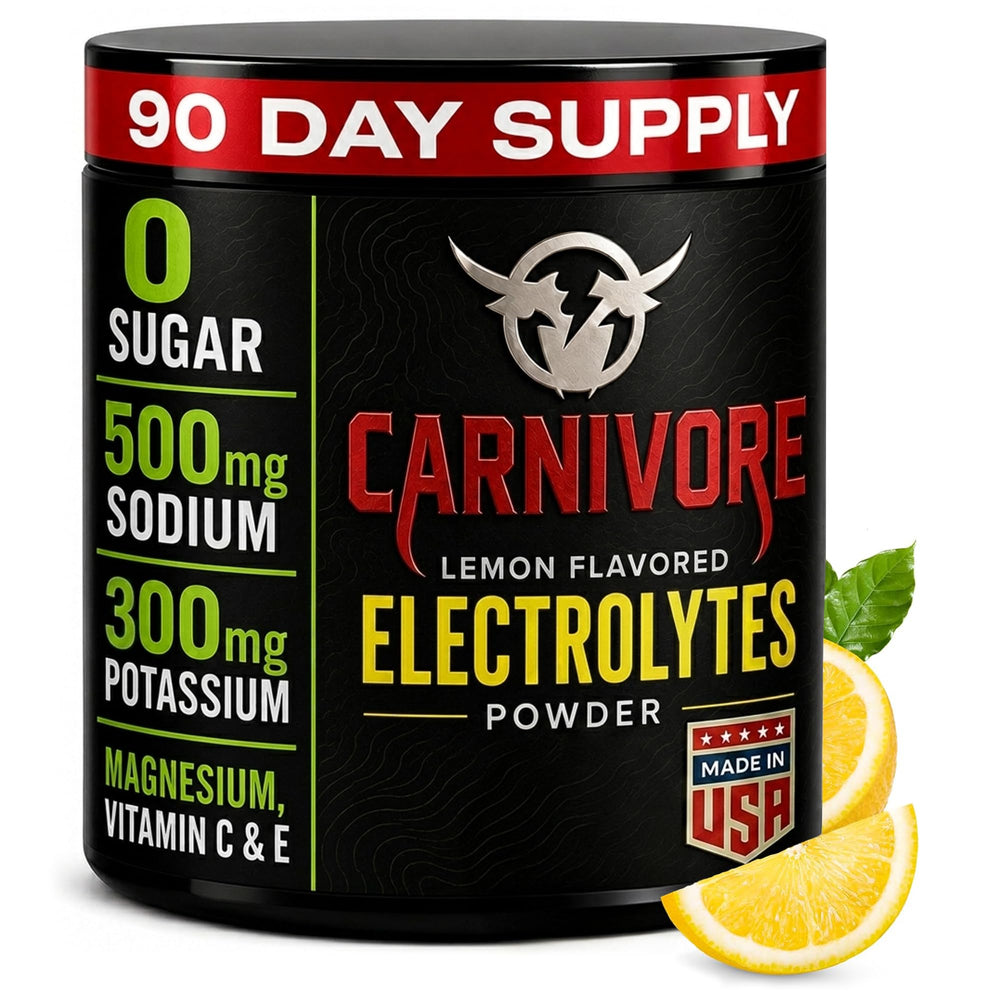 Carnivore Electrolytes frasco frontal mostrando la marca y beneficio hidratación