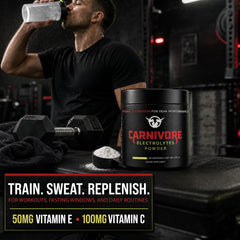 Carnivore Electrolytes tamaño en mano para comparar porciones y portabilidad