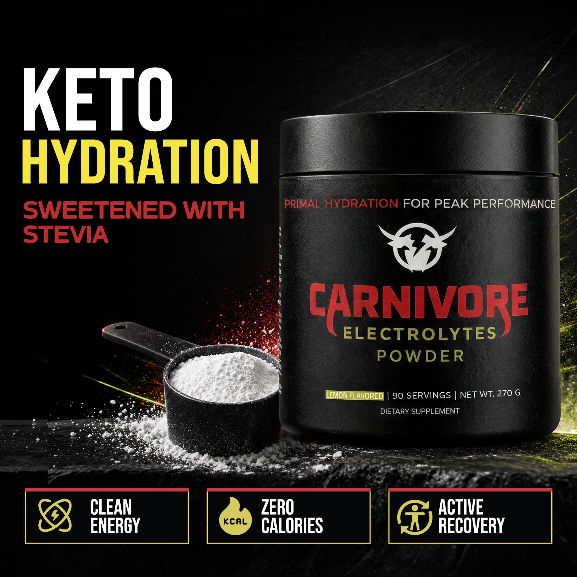 Carnivore Electrolytes polvo textura cercana, fácil disolución y mezcla rápida