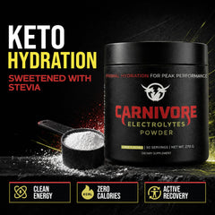 Carnivore Electrolytes polvo textura cercana, fácil disolución y mezcla rápida