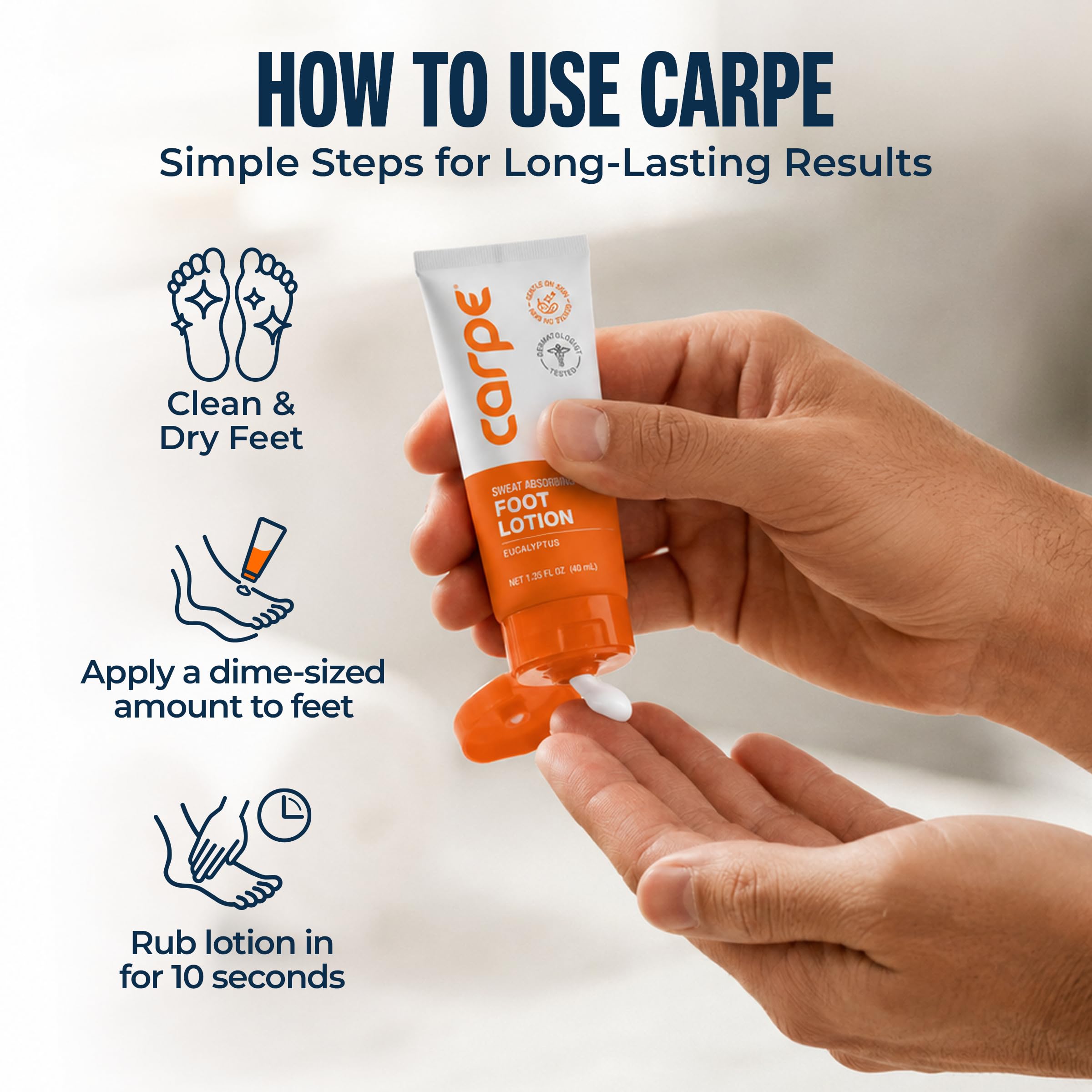 Carpe frasco en mano para comparar tamaño y cantidad necesaria