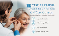 Castle Hearing protector instalado en audífono mostrando mejora de sonido