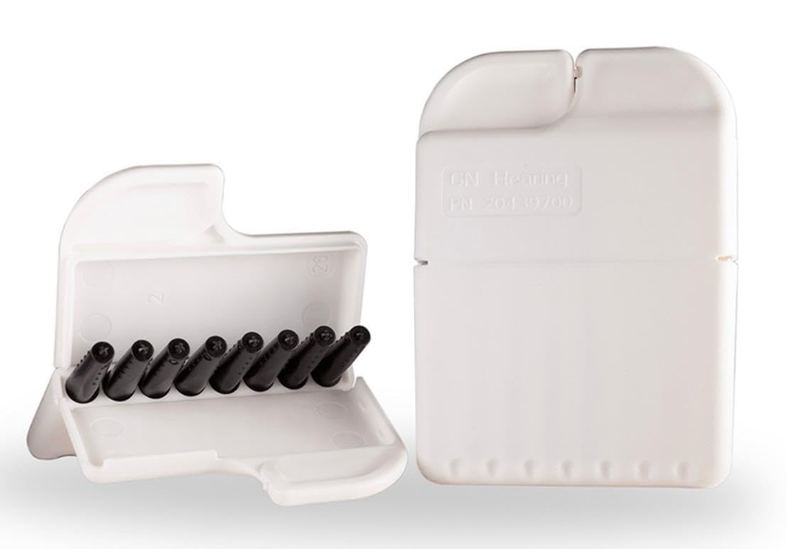 Castle Hearing pack frontal mostrando protectores y beneficio de recambio rápido