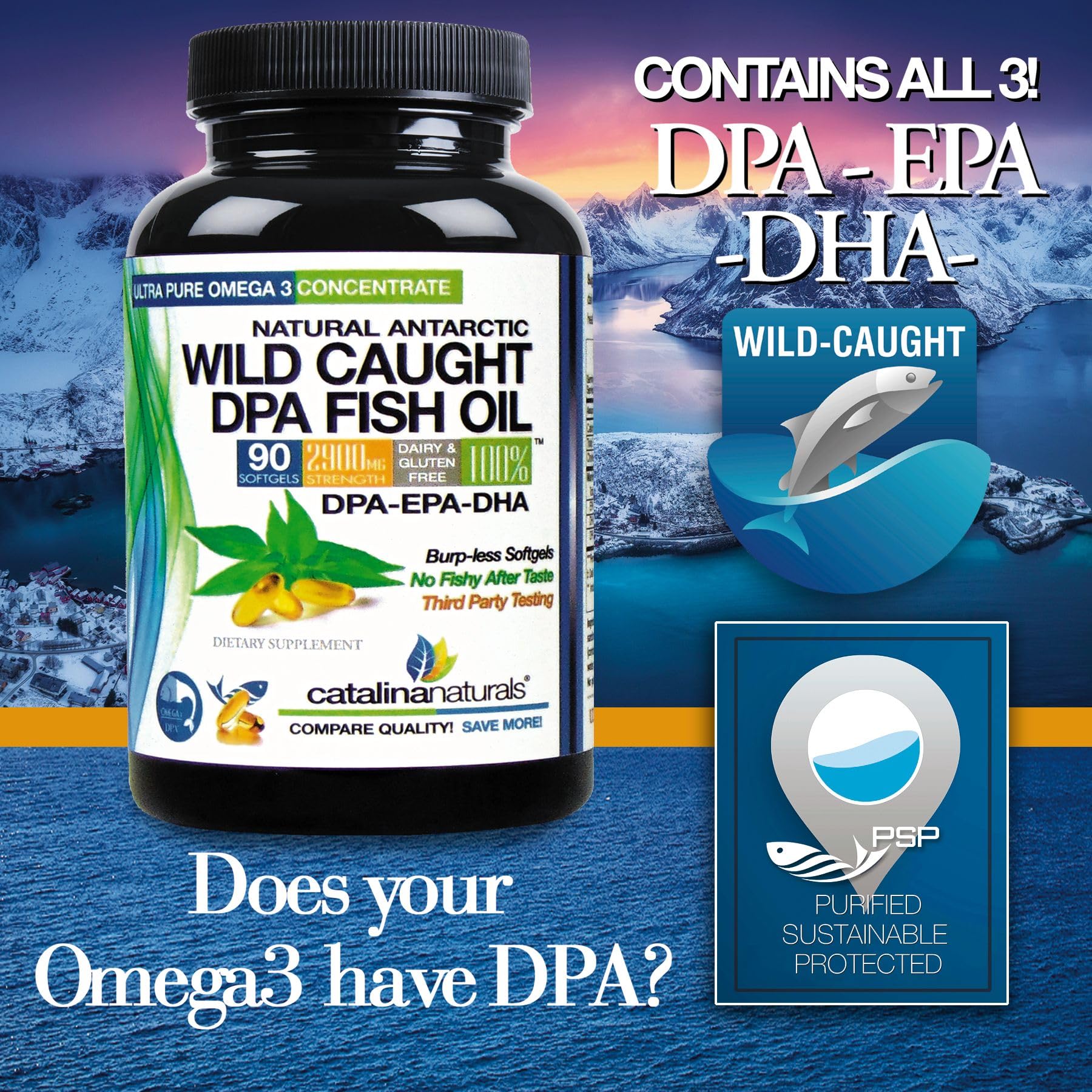 Cápsula abierta de Catalina Naturals mostrando el contenido de aceite omega‑3 puro