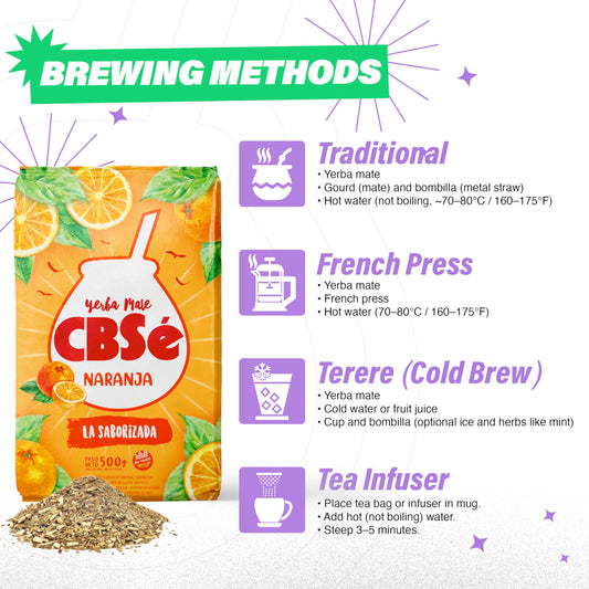 CBSÉ Yerba Mate naranja en taza cerámica para energía natural.