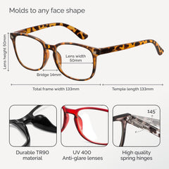 Gafas CCVOO sobre regla para comparar tamaño y proporción