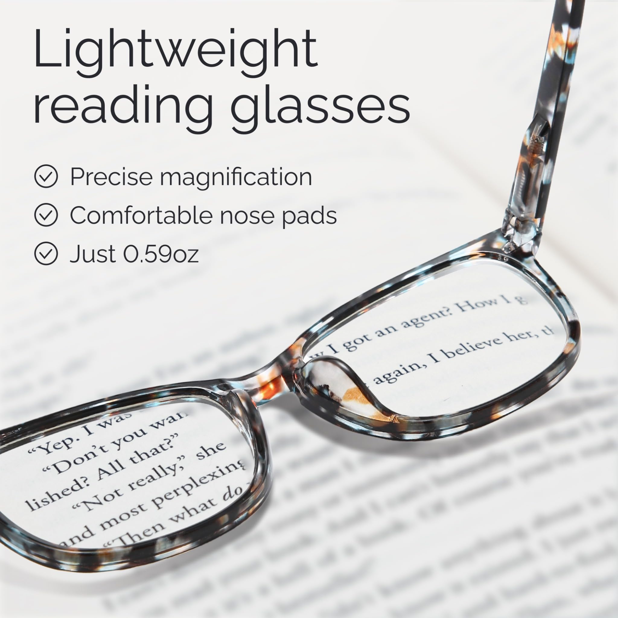 CCVOO mujer leyendo un libro con gafas +2.0, comodidad y claridad al leer