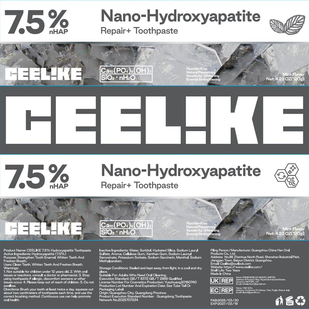 CEELIKE representación de ingredientes minerales en polvo, refuerzo de esmalte