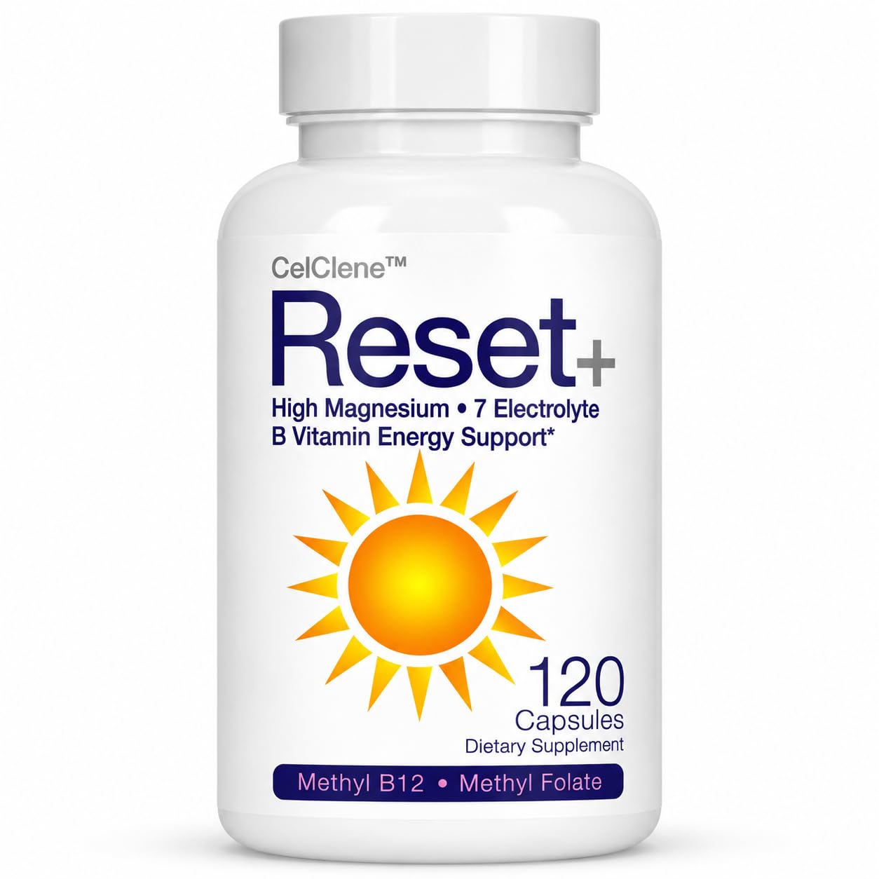 CELCLENE Reset+ envase frontal mostrando nombre y diseño para identificación rápida
