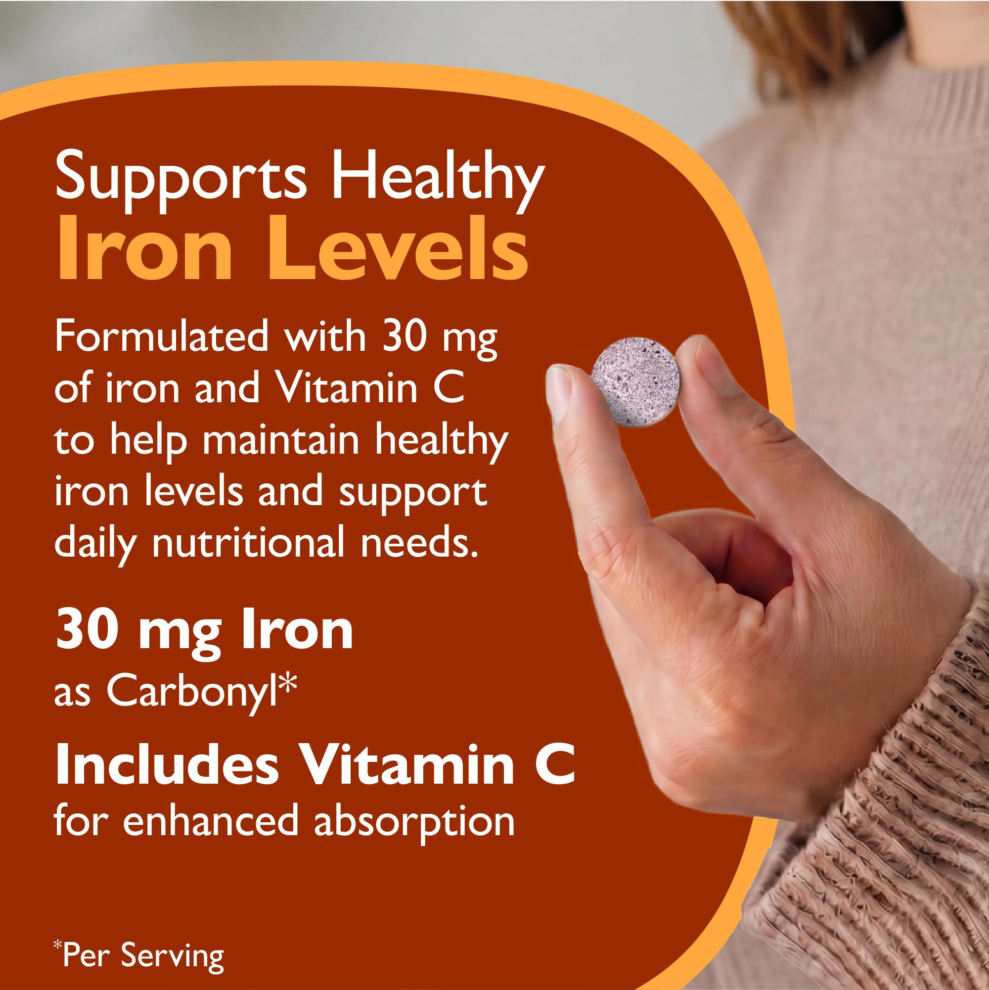 Etiqueta nutricional Celebrate Vitamins con información de hierro y vitamina C clara y útil