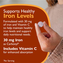 Etiqueta nutricional Celebrate Vitamins con información de hierro y vitamina C clara y útil