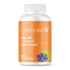 Celebrate Vitamins frasco frontal mostrando 90 días de suministro y beneficio claridad