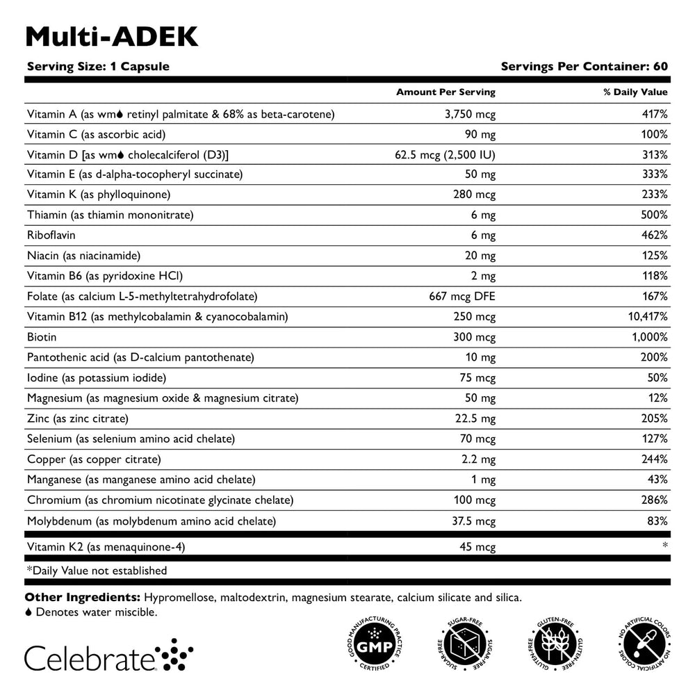 Celebrate Vitamins detalle de textura y polvo que sugiere ingredientes solubles para absorción
