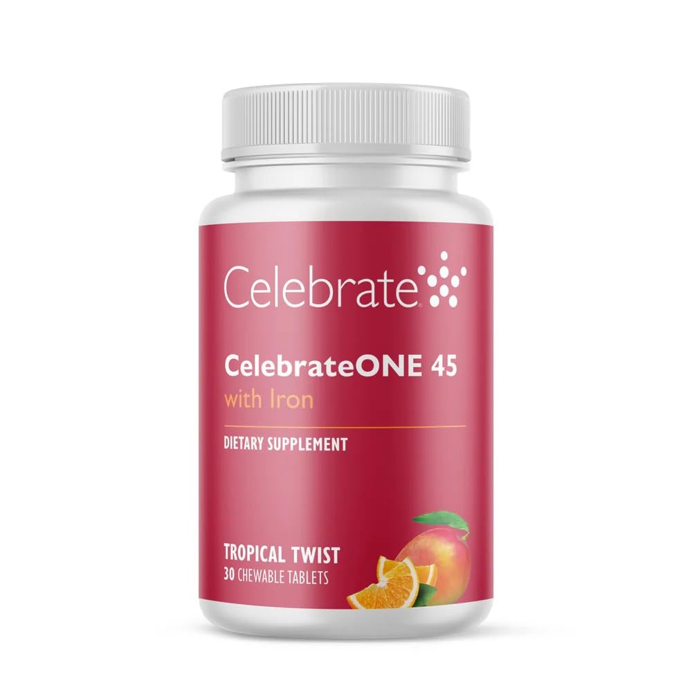 Celebrate Bariatric Supplements frasco frontal de CelebrateONE 45 Chews muestra dosis diaria