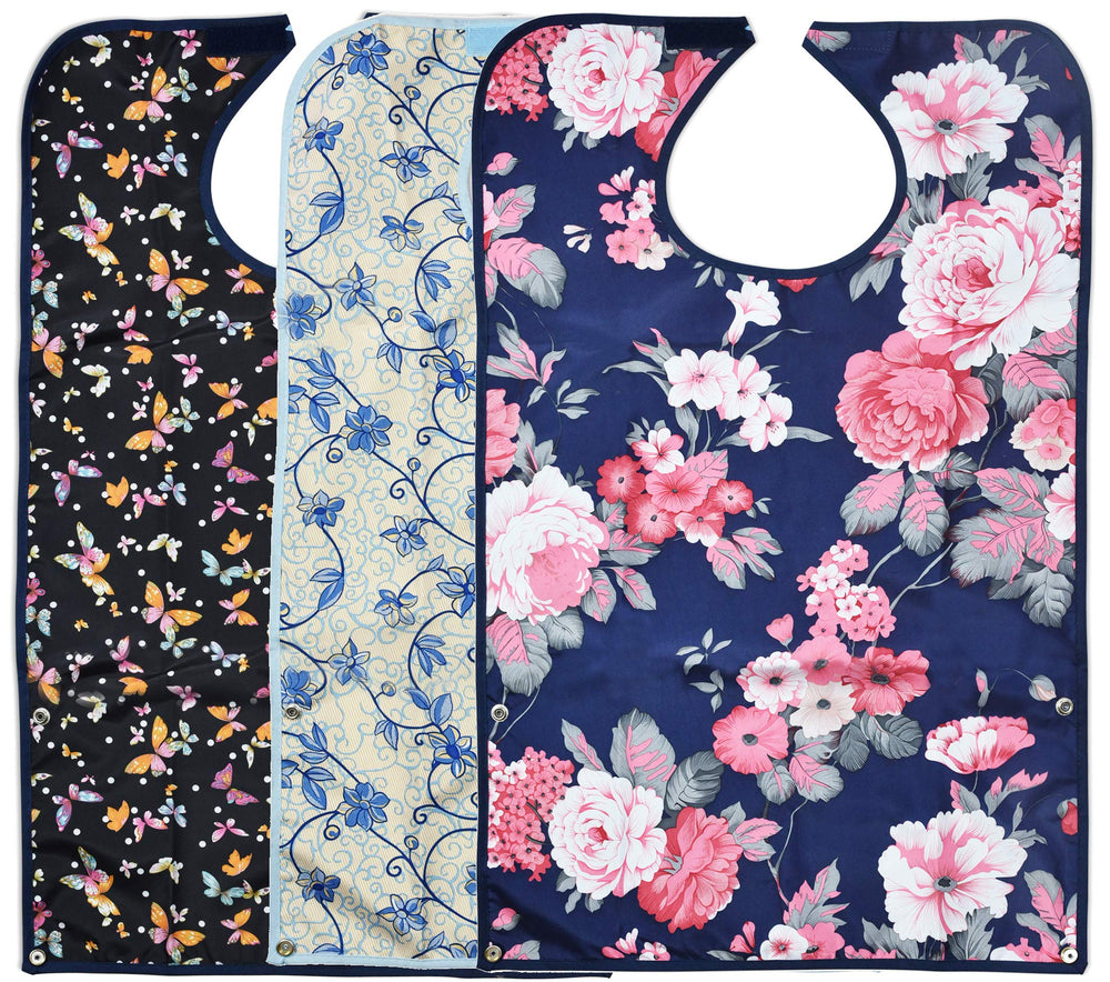 Celley babero frontal mostrando estampado floral y cobertura amplia
