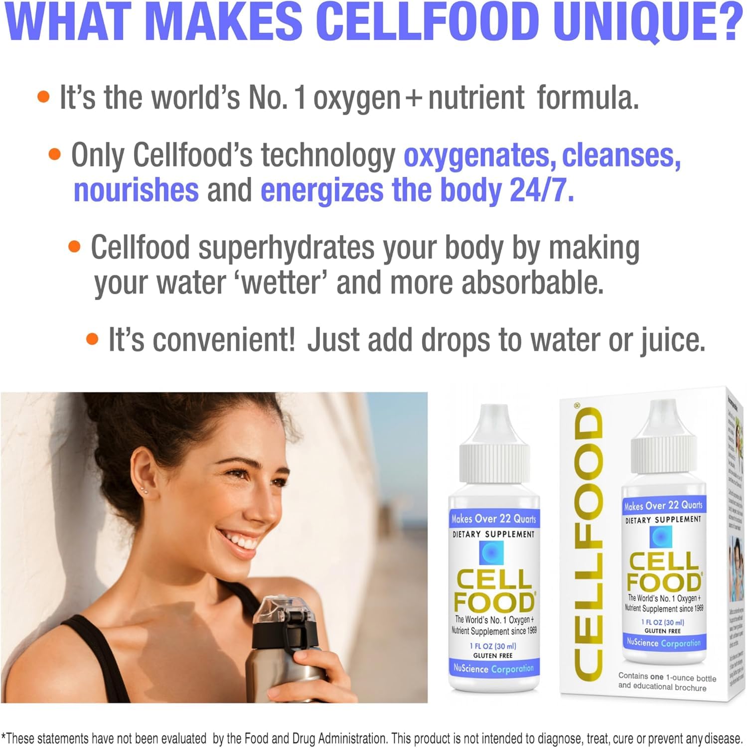 Cellfood etiqueta detallada con certificaciones sin gluten y kosher