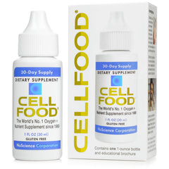 Cellfood frasco frontal mostrando la presentación y etiqueta, beneficio: fácil identificación