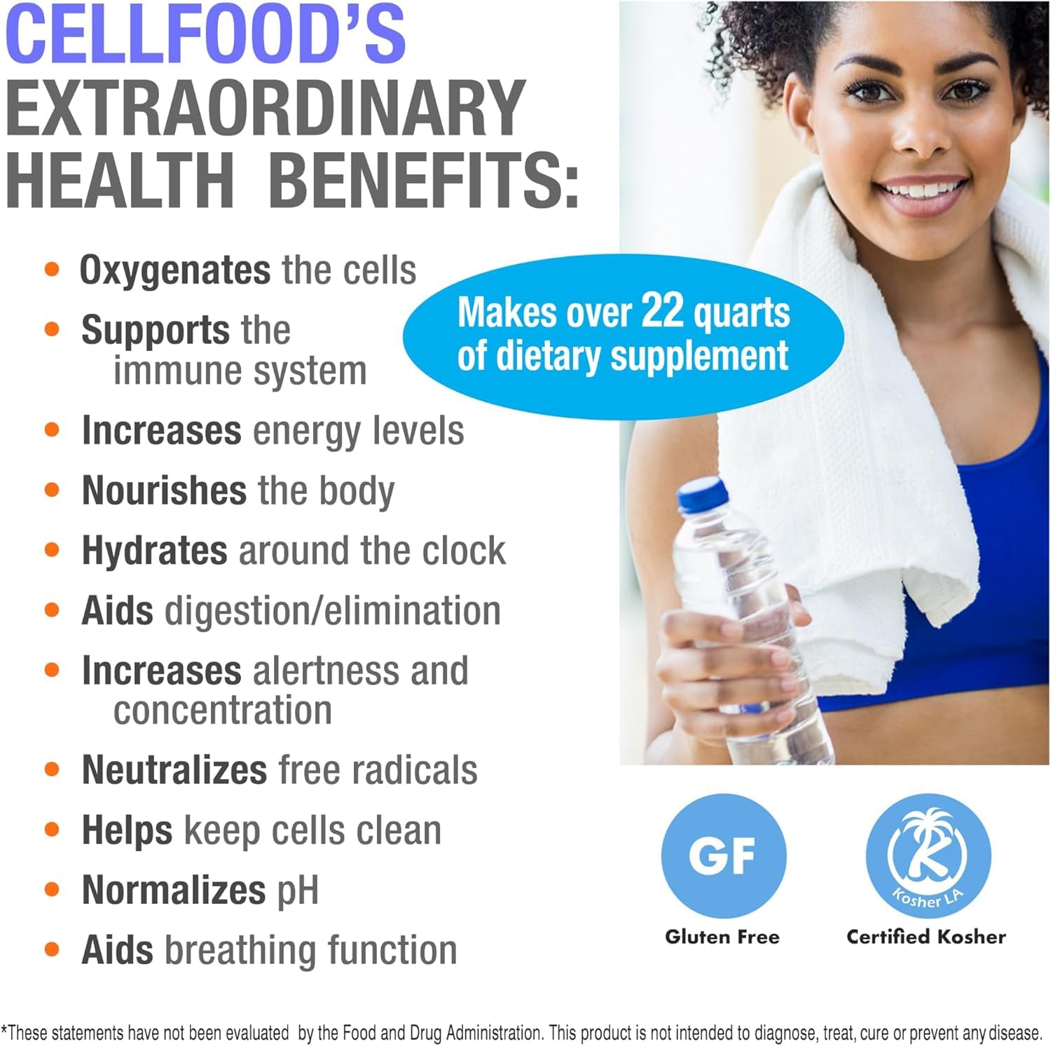 Etiqueta de Cellfood con lista de ingredientes, beneficio: transparencia y confianza