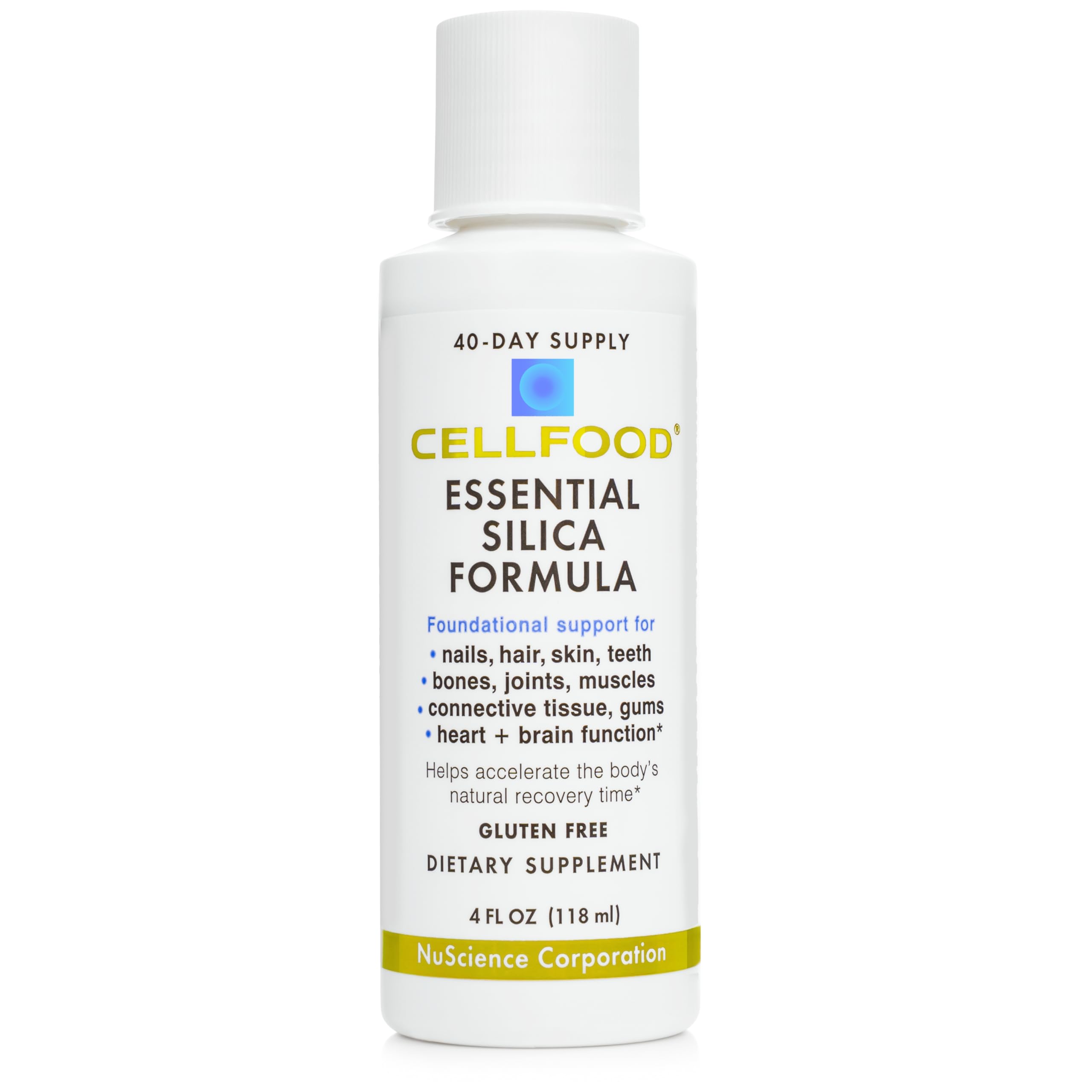 Cellfood botella frontal mostrando etiqueta y beneficio de fácil absorción