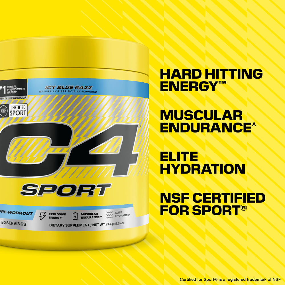 Cellucor C4 tarro junto a objetos para comparar tamaño y porciones