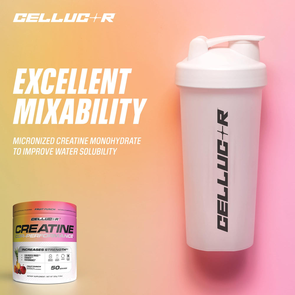 Cellucor frasco junto a una botella para comparar tamaño y contenido