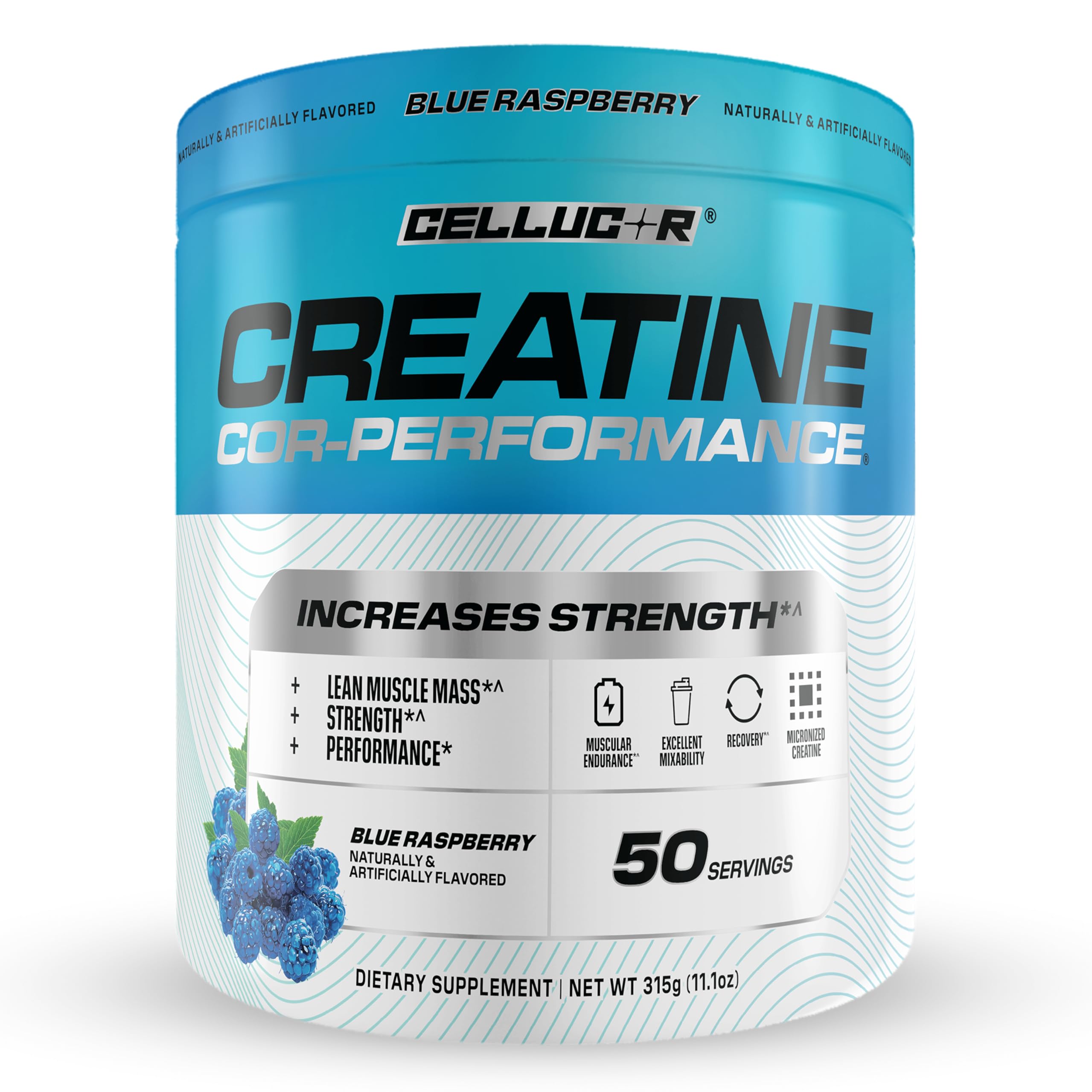 Cellucor envase frontal mostrando 50 servicios y 5 g por porción, práctico