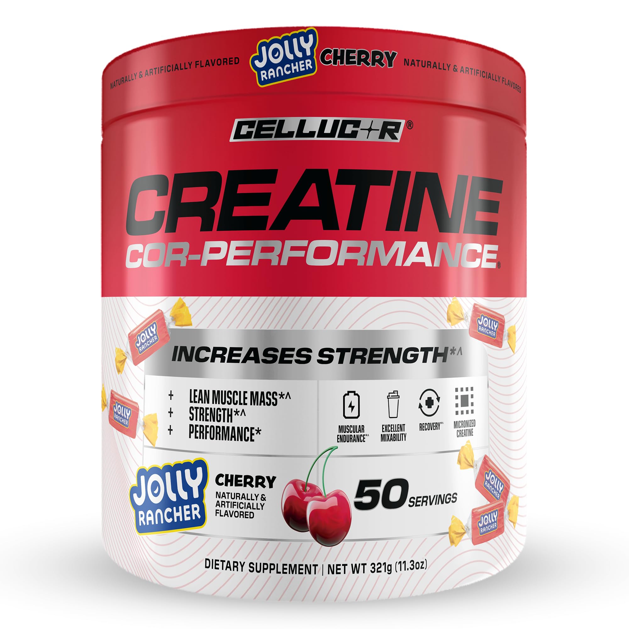 Cellucor creatine frontal del envase mostrando 50 servicios y dosis clara