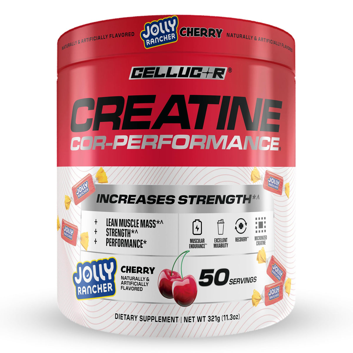 Cellucor creatine frontal del envase mostrando 50 servicios y dosis clara