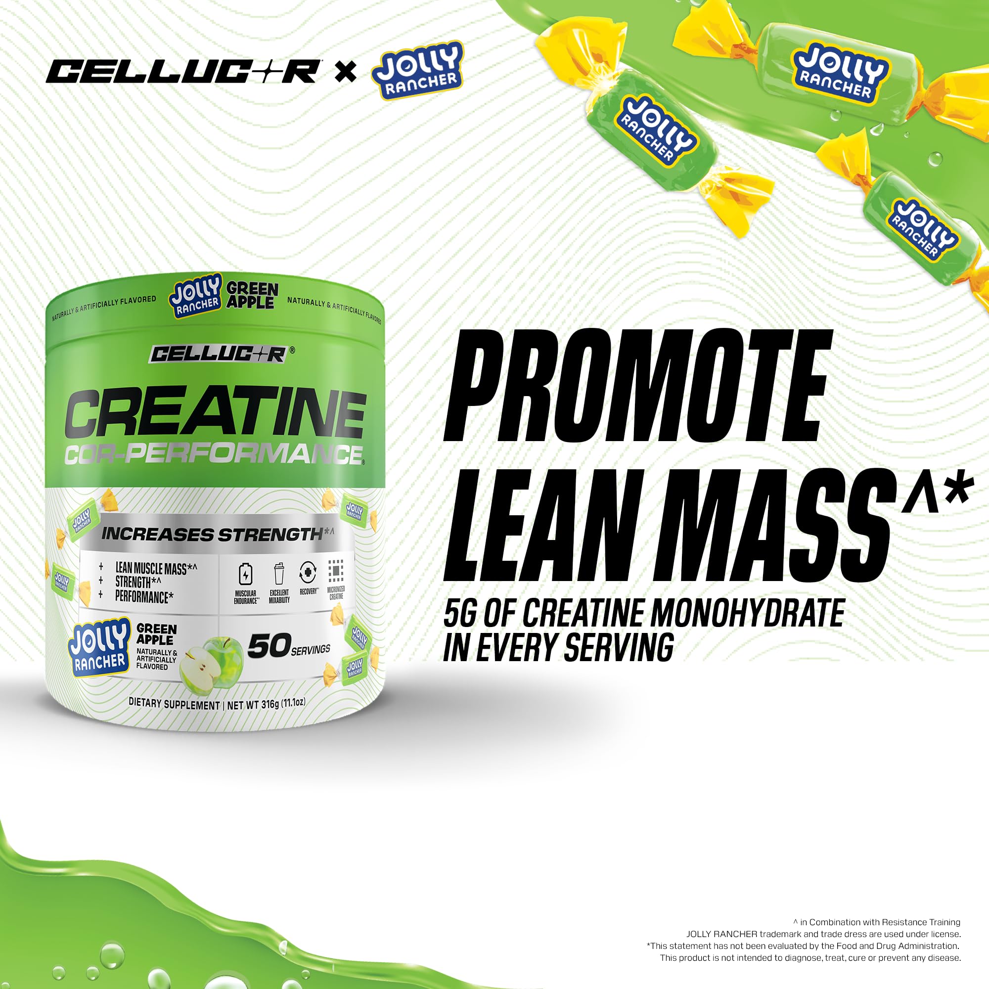 Vaso con Cellucor Creatine mezclado, bebida clara de rápida disolución
