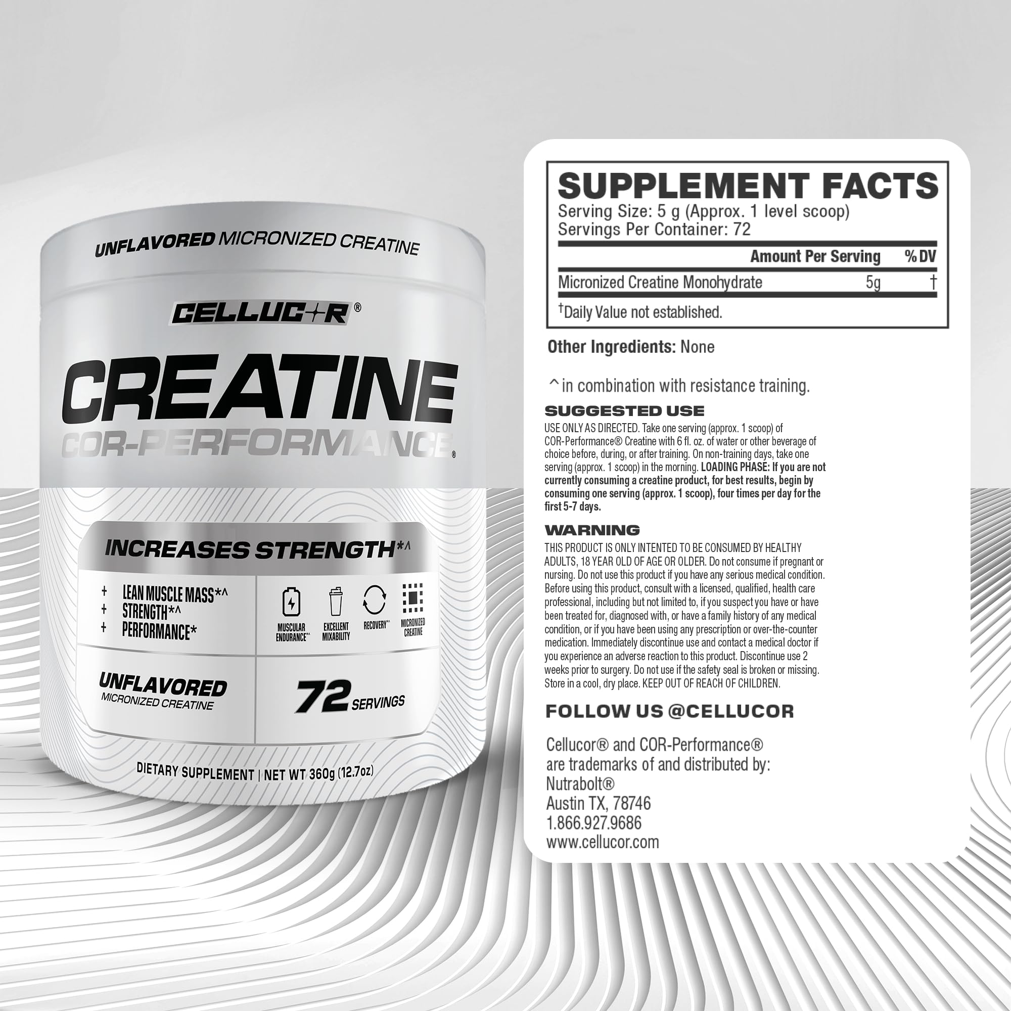 Cellucor etiqueta nutricional destacando pureza y dosificación