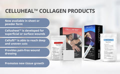 Celluheal caja con cinco viales alineados, presentación por unidad
