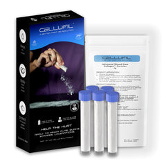 Celluheal vial abierto con polvo de colágeno listo para aplicación