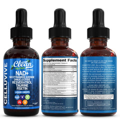 Clean Nutraceuticals botella junto a una taza para comparar escala y uso