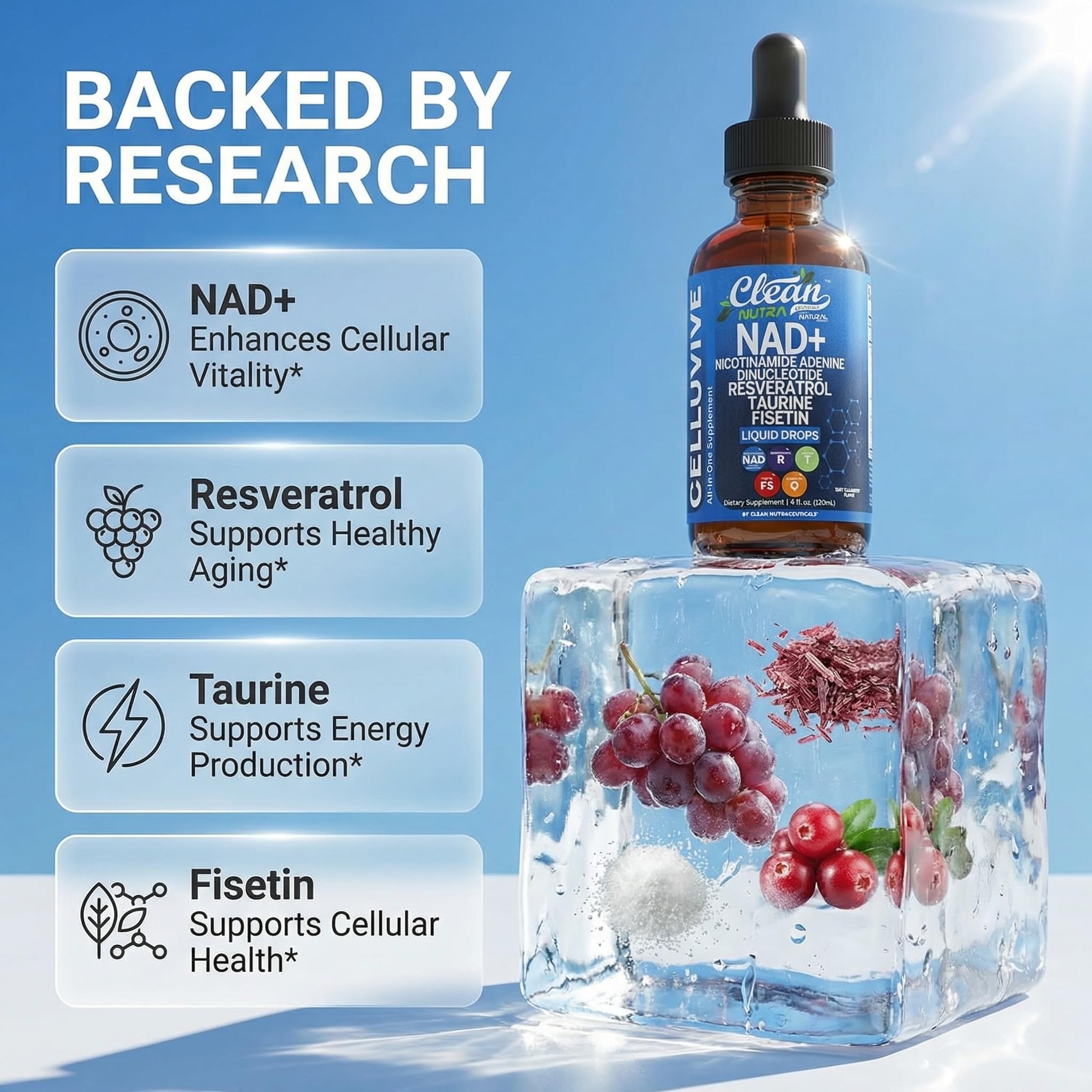 Clean Nutraceuticals etiqueta con lista de ingredientes para transparencia