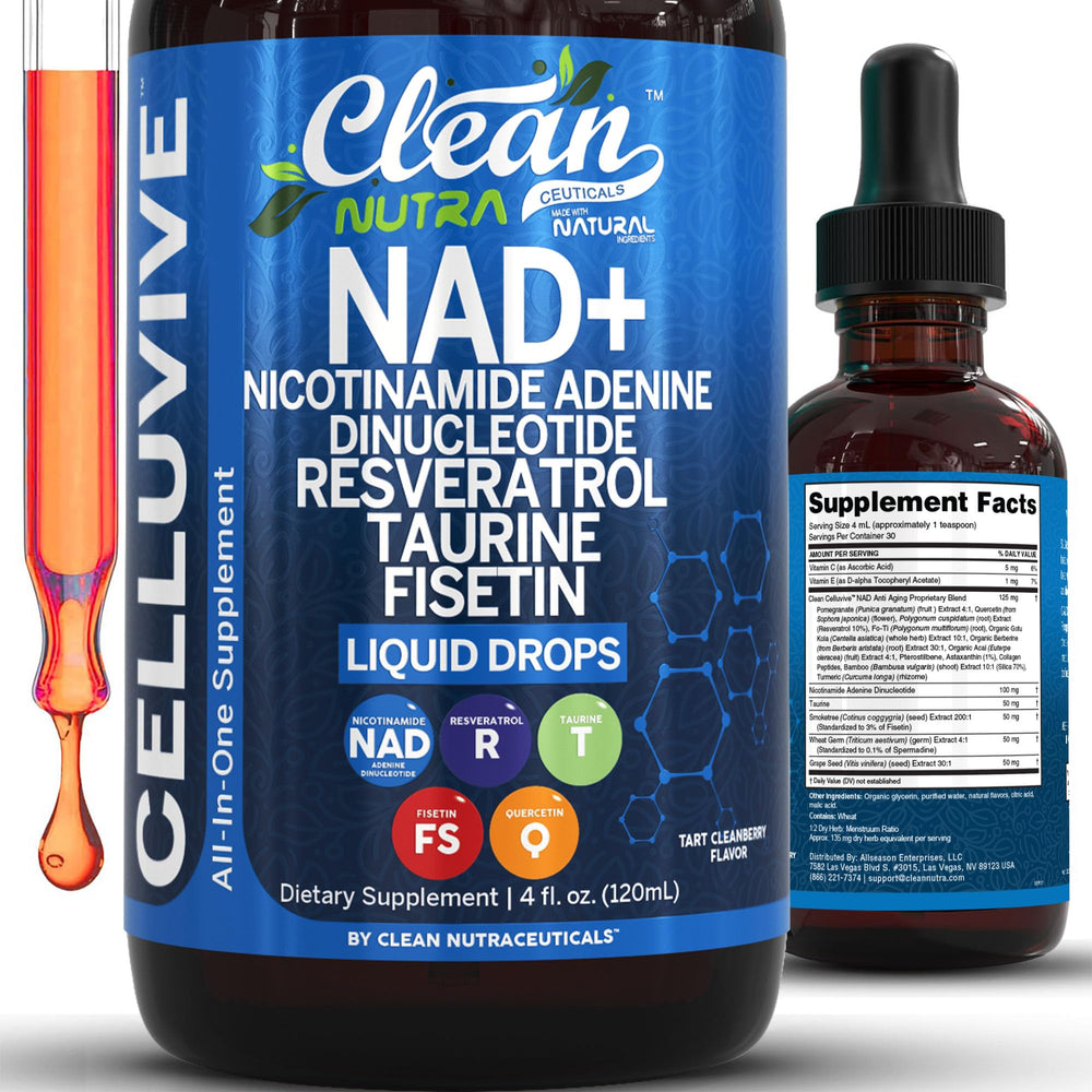 Clean Nutraceuticals CelluVive botella frontal mostrando el tamaño y marca