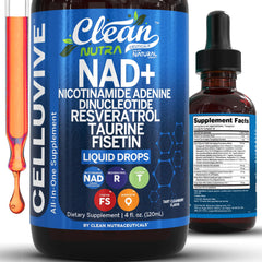 Clean Nutraceuticals CelluVive botella frontal mostrando el tamaño y marca
