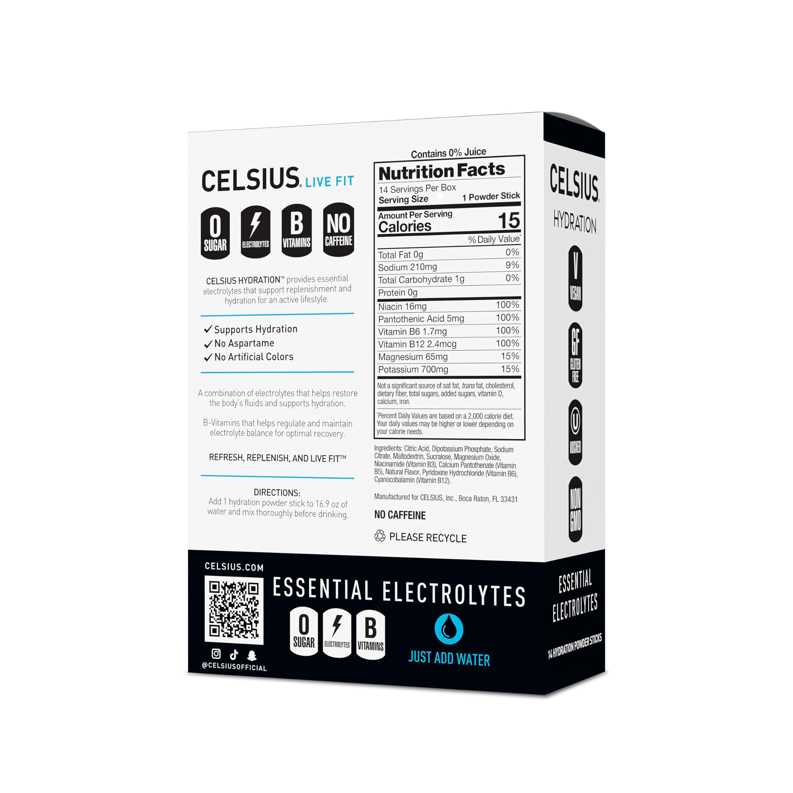 CELSIUS sobre abierto con polvo fino y beneficio disolución rápida