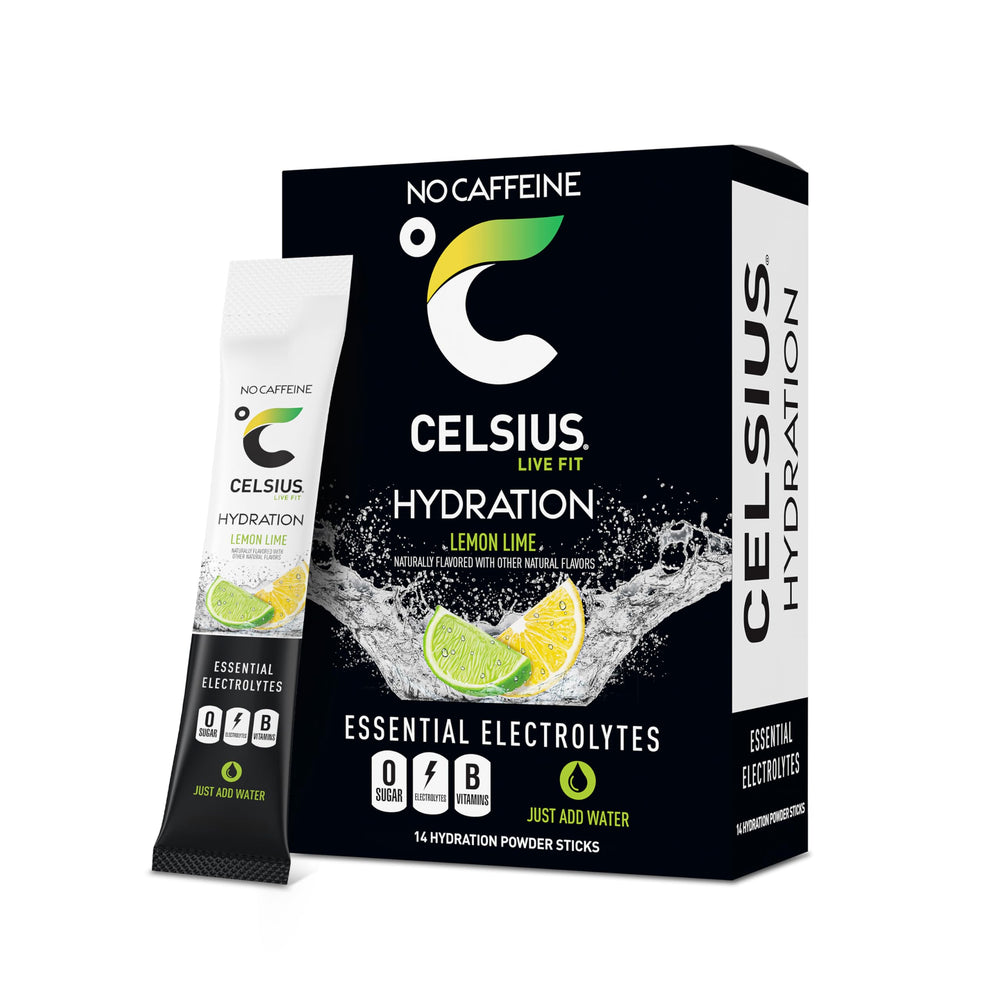 CELSIUS empaque frontal Lemon Lime mostrando información y beneficio refrescante