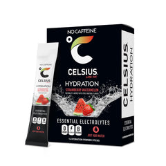 CELSIUS empaque frontal mostrando sabor Strawberry Watermelon y beneficios