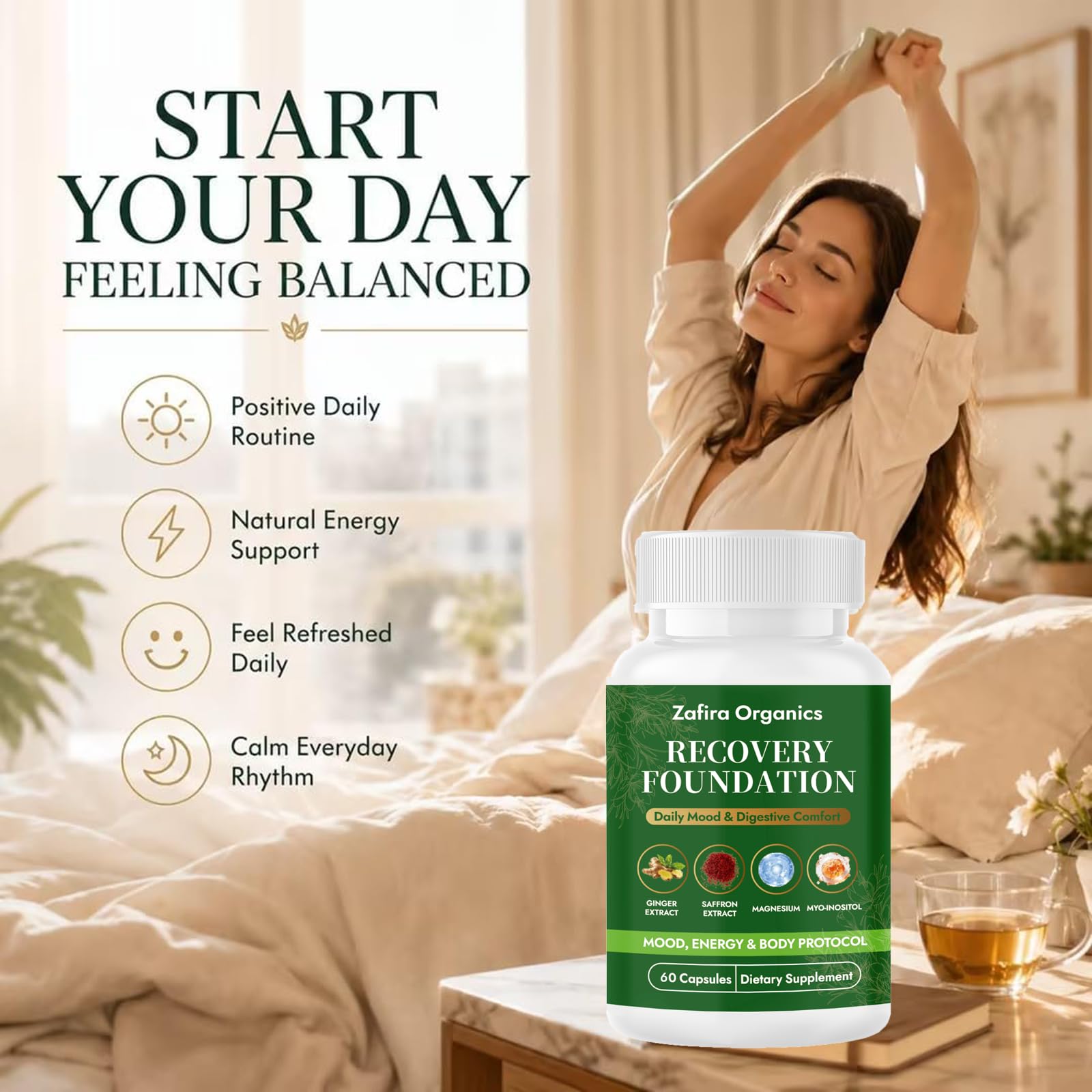 celtrum zafira organics botella abierta con cápsulas subraya conveniencia