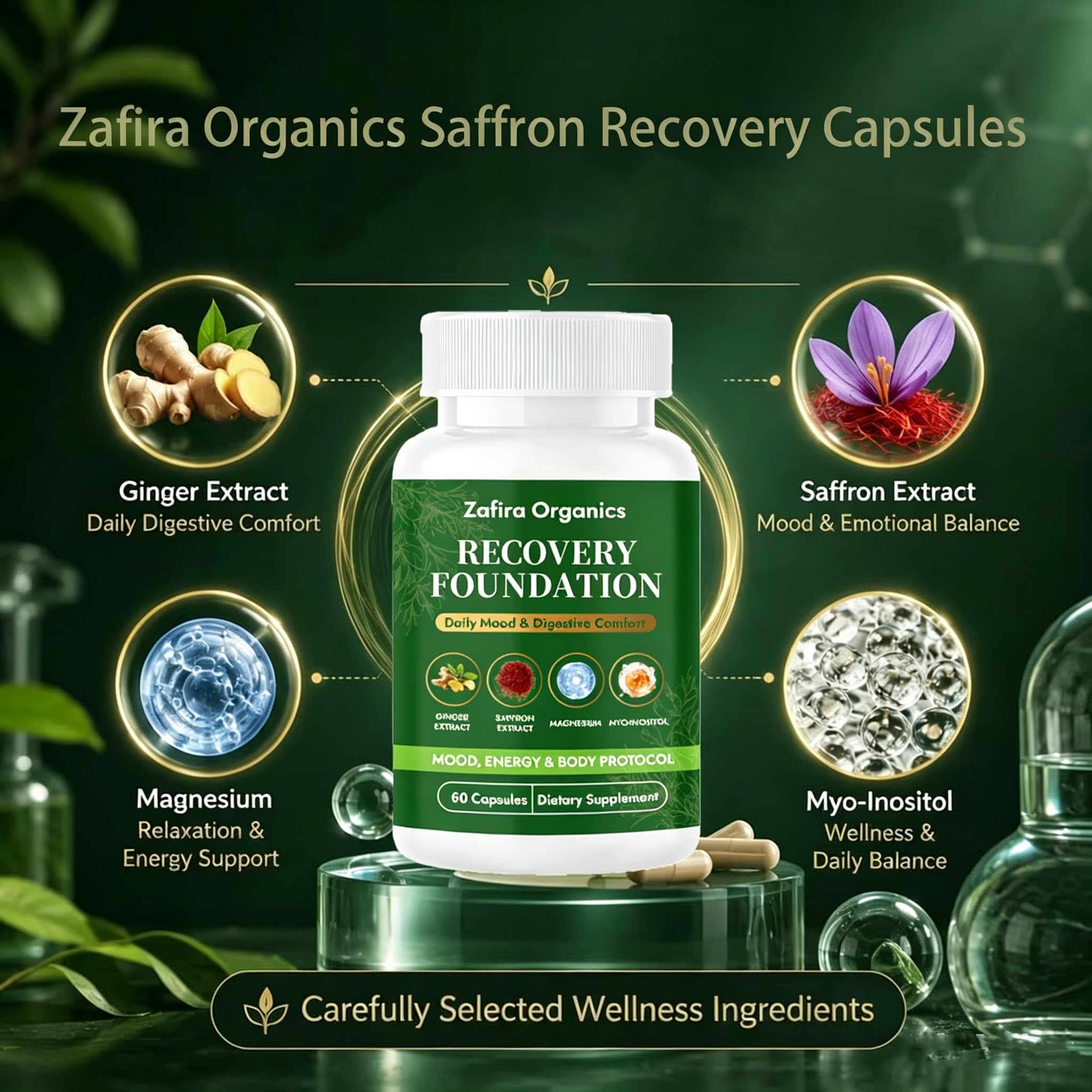 celtrum zafira organics primer plano de cápsulas destaca pureza