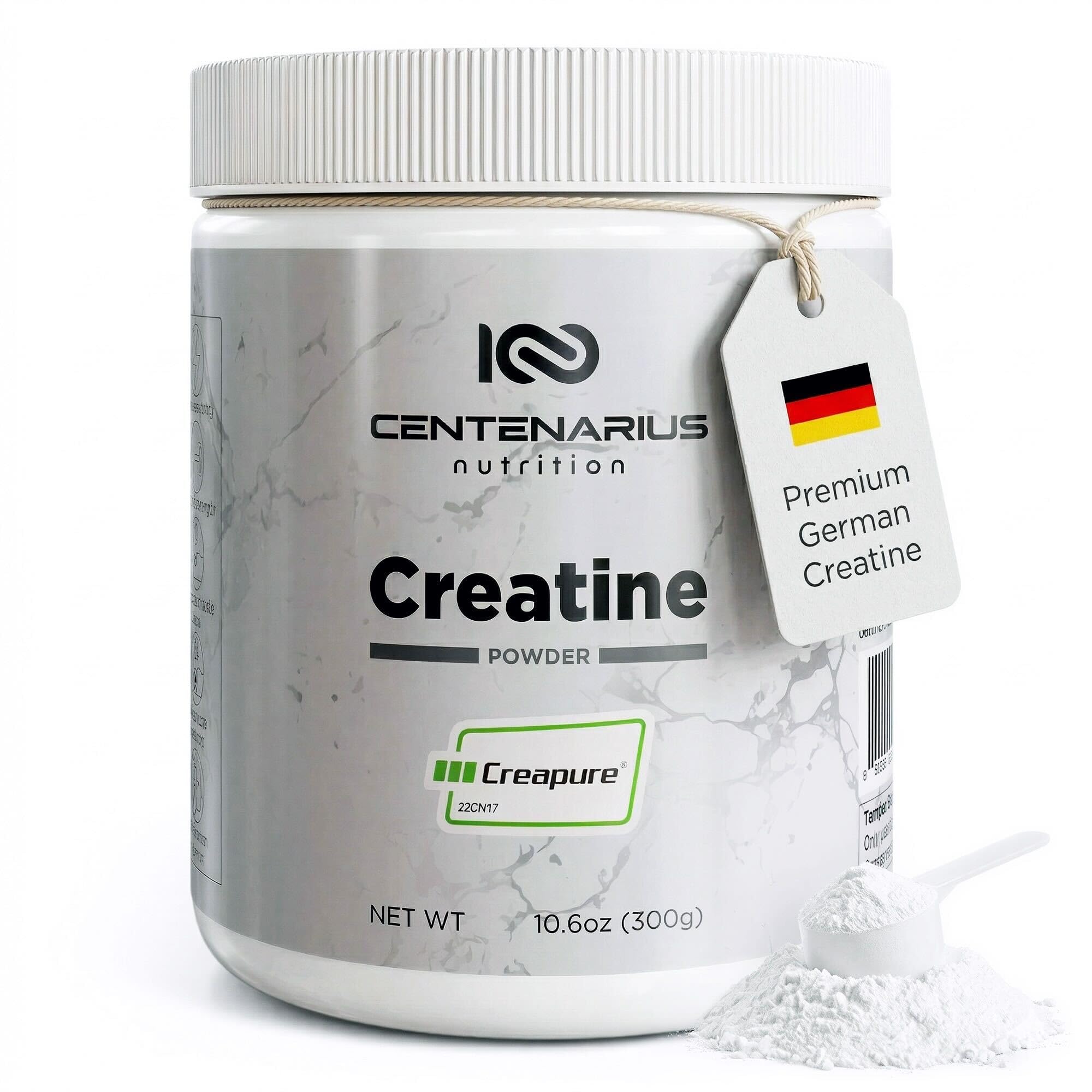 Centenarius Creatina Creapure envase frontal 300g mostrando pureza y marca