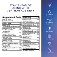 Botella de 60 tabletas Centrum Age Defy mostrando conteo