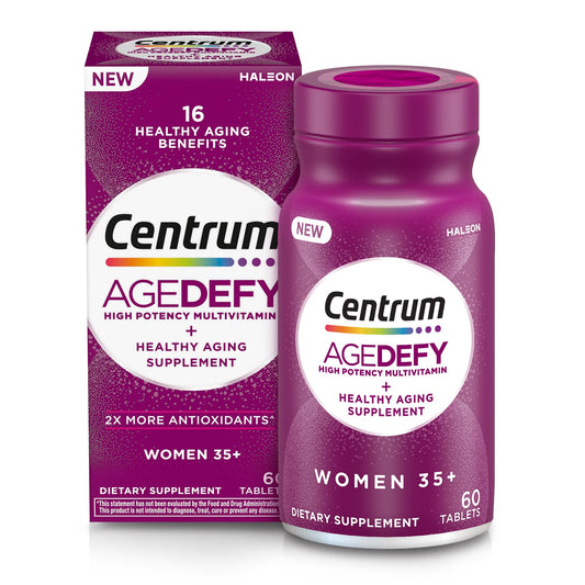 Centrum Age Defy frontal mostrando la botella y beneficio de nutrición diaria