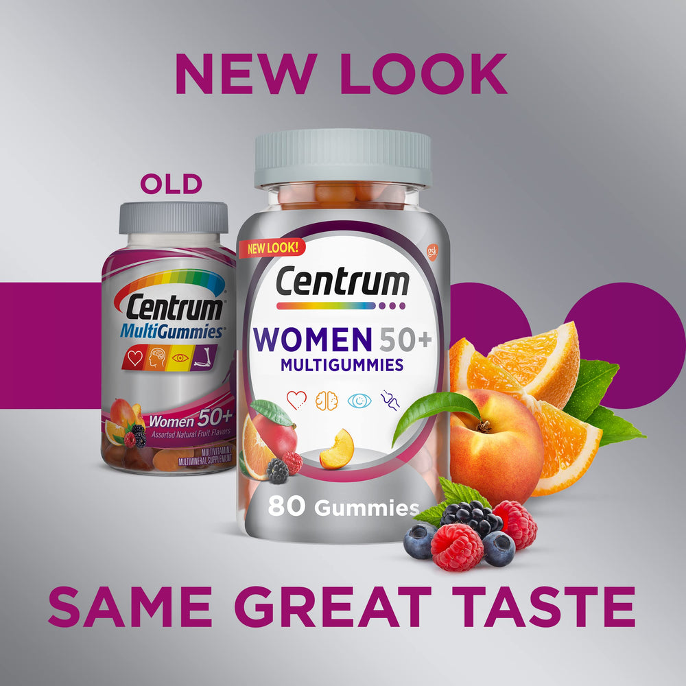 Centrum envase abierto con gomitas mostrando cantidad y almacenamiento práctico