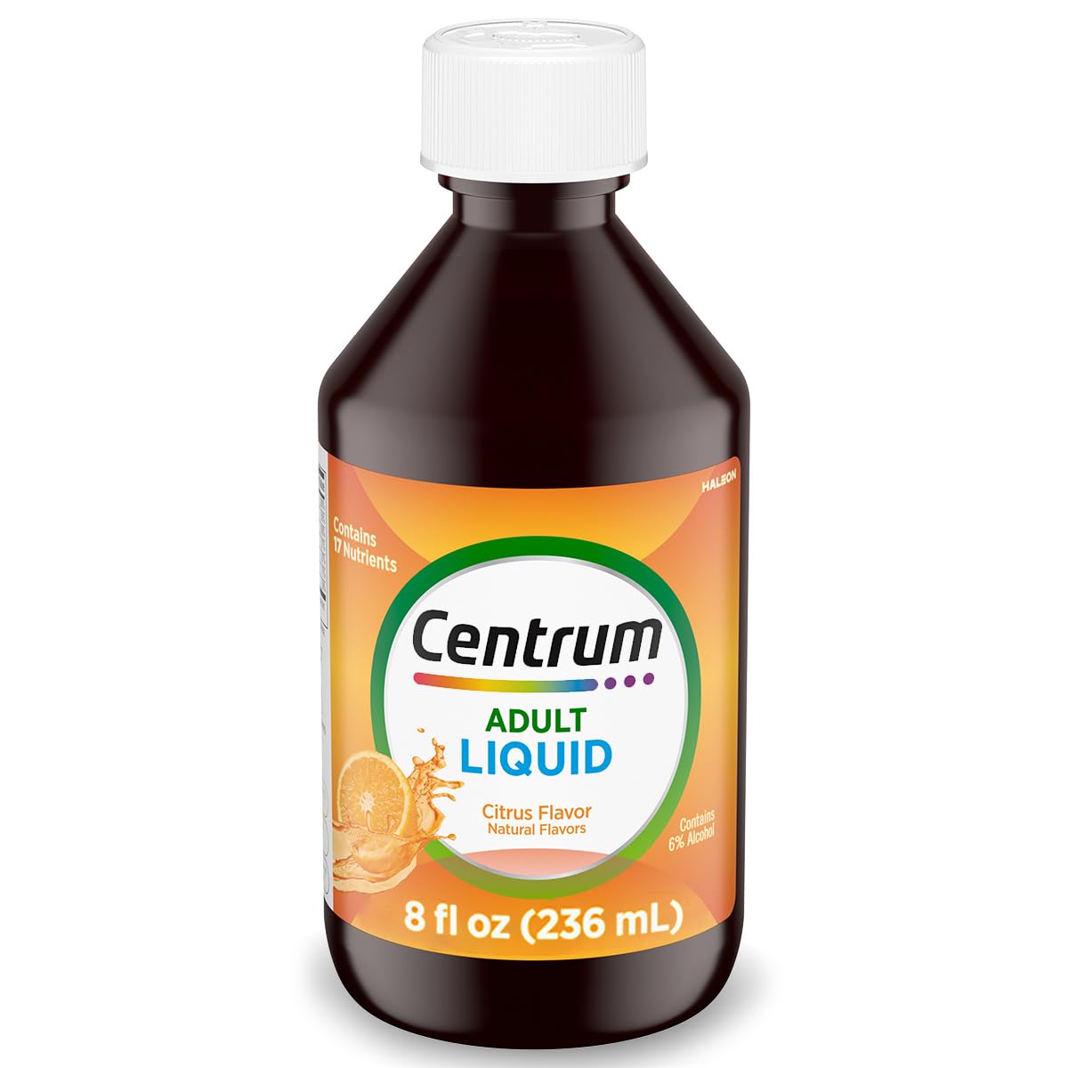 Centrum frasco frontal sabor cítrico mostrando etiqueta clara y conveniencia