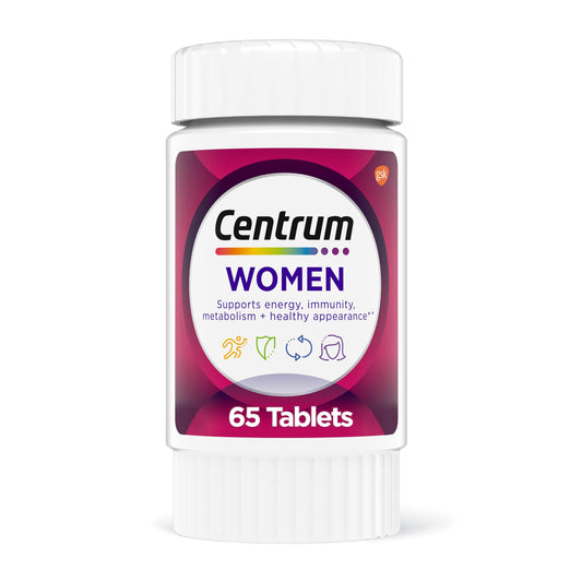 Centrum frasco frontal mostrando etiqueta clara y beneficios