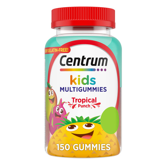 Centrum frente del envase mostrando 150 gomitas y beneficios visuales
