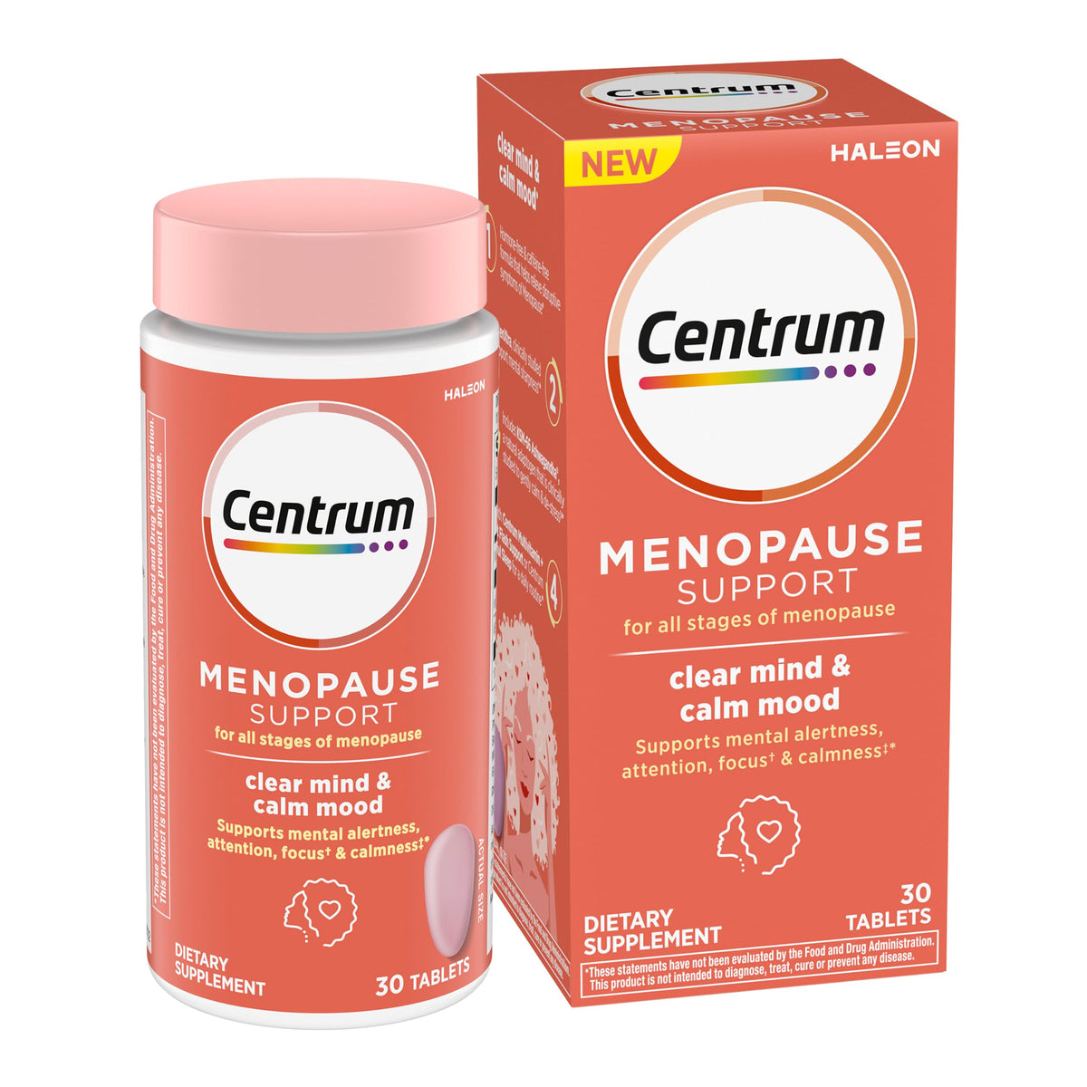 Centrum empaque frontal mostrando nombre y beneficio para concentración