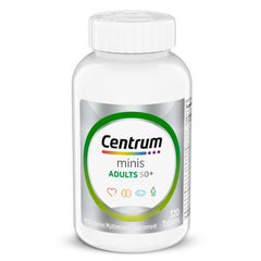 Centrum frasco delante mostrando 320 tabletas y beneficio de suministro prolongado